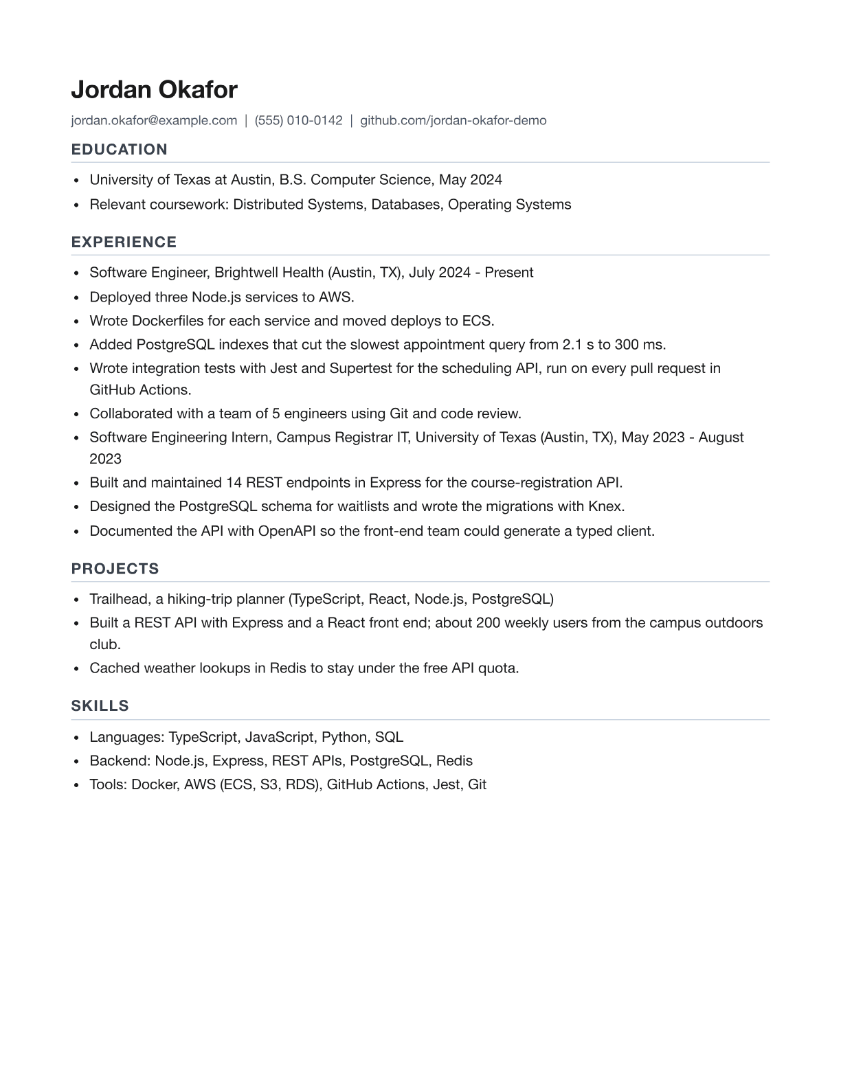 Page one of the exported PDF in the Classic template.
